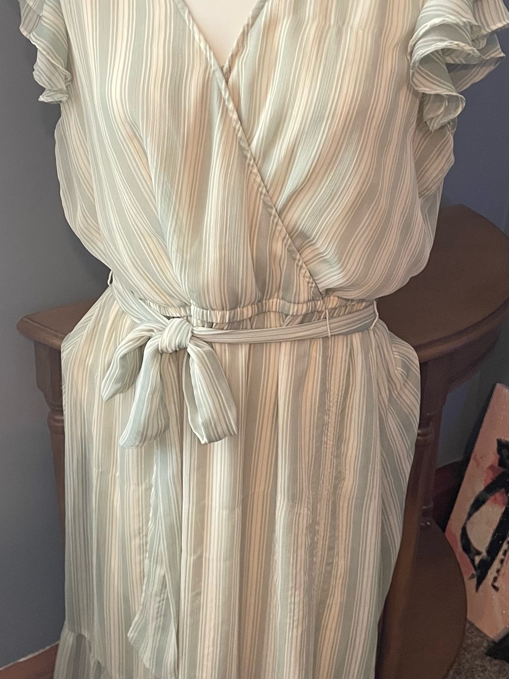 LC Lauren Conrad Light Sage Striped Wrap Maxi Dress